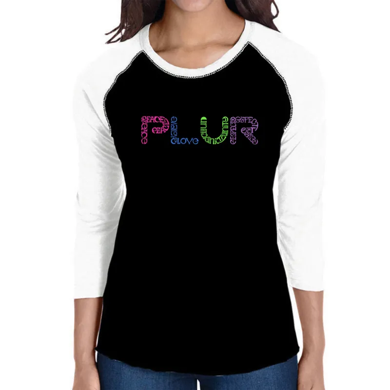 PLUR - Women's Raglan Baseball Word Art T-Shirt sold by LA Pop Art