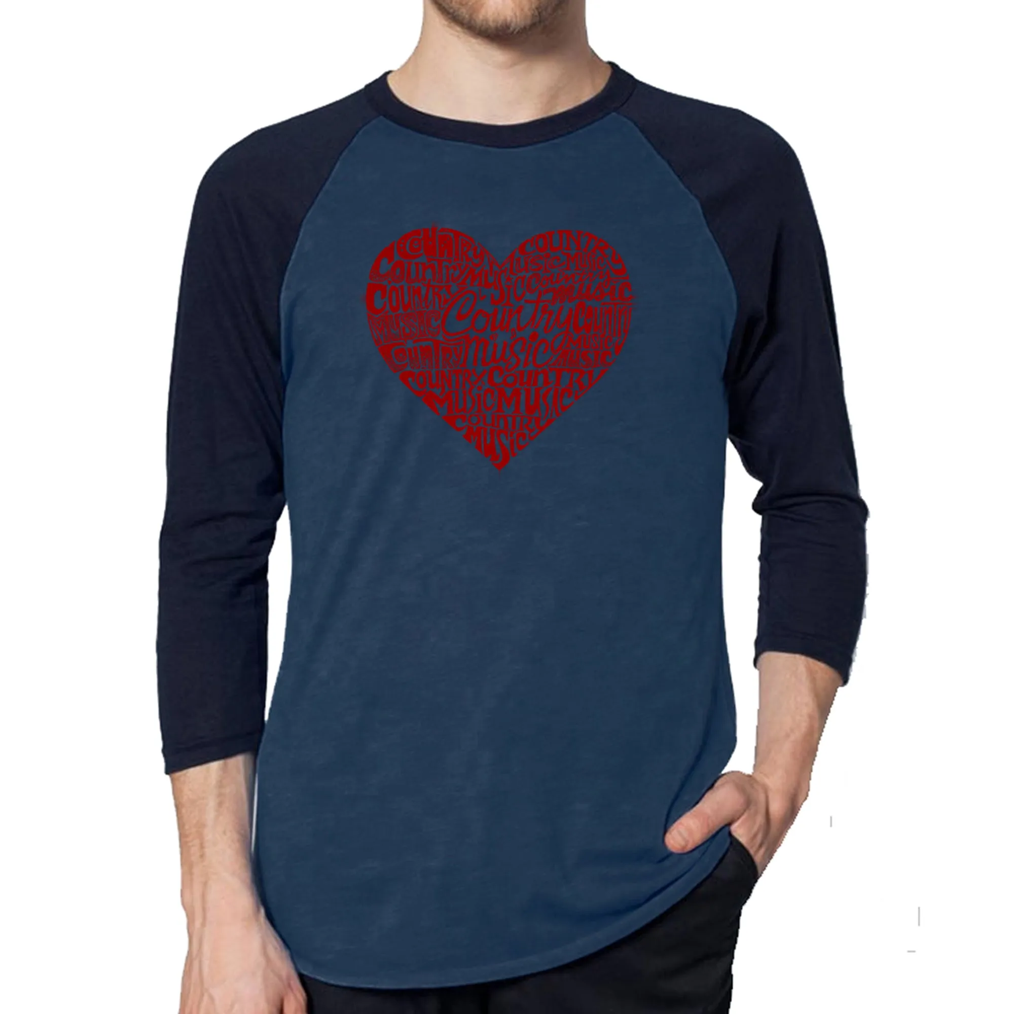 Country Music Heart - Men's Raglan Baseball Word Art T-Shirt sold by LA Pop Art product image thumbnail 3