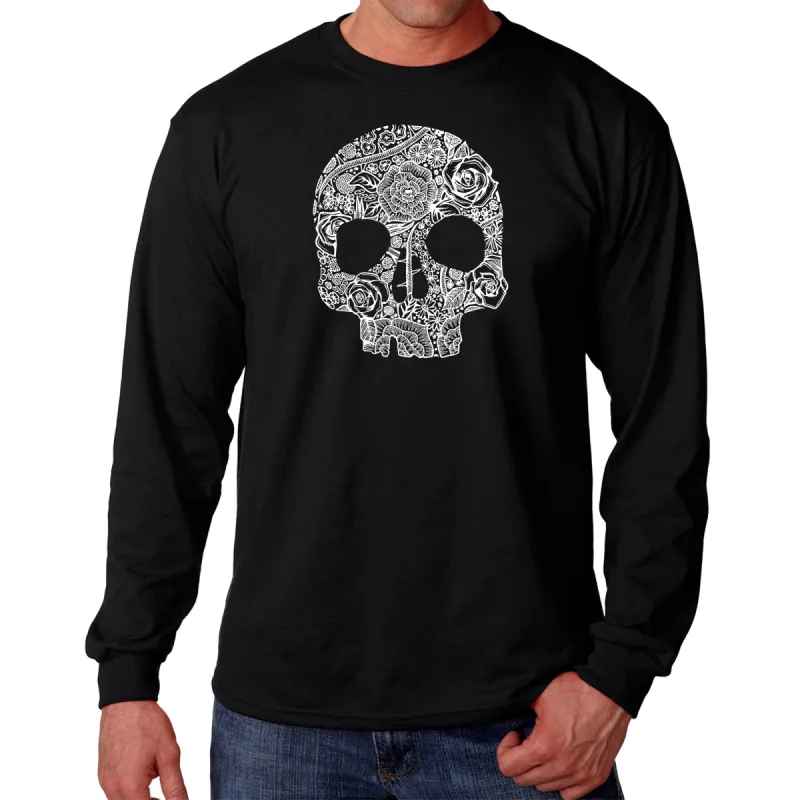 Flower Skull  - Men's Word Art Long Sleeve T-Shirt sold by LA Pop Art