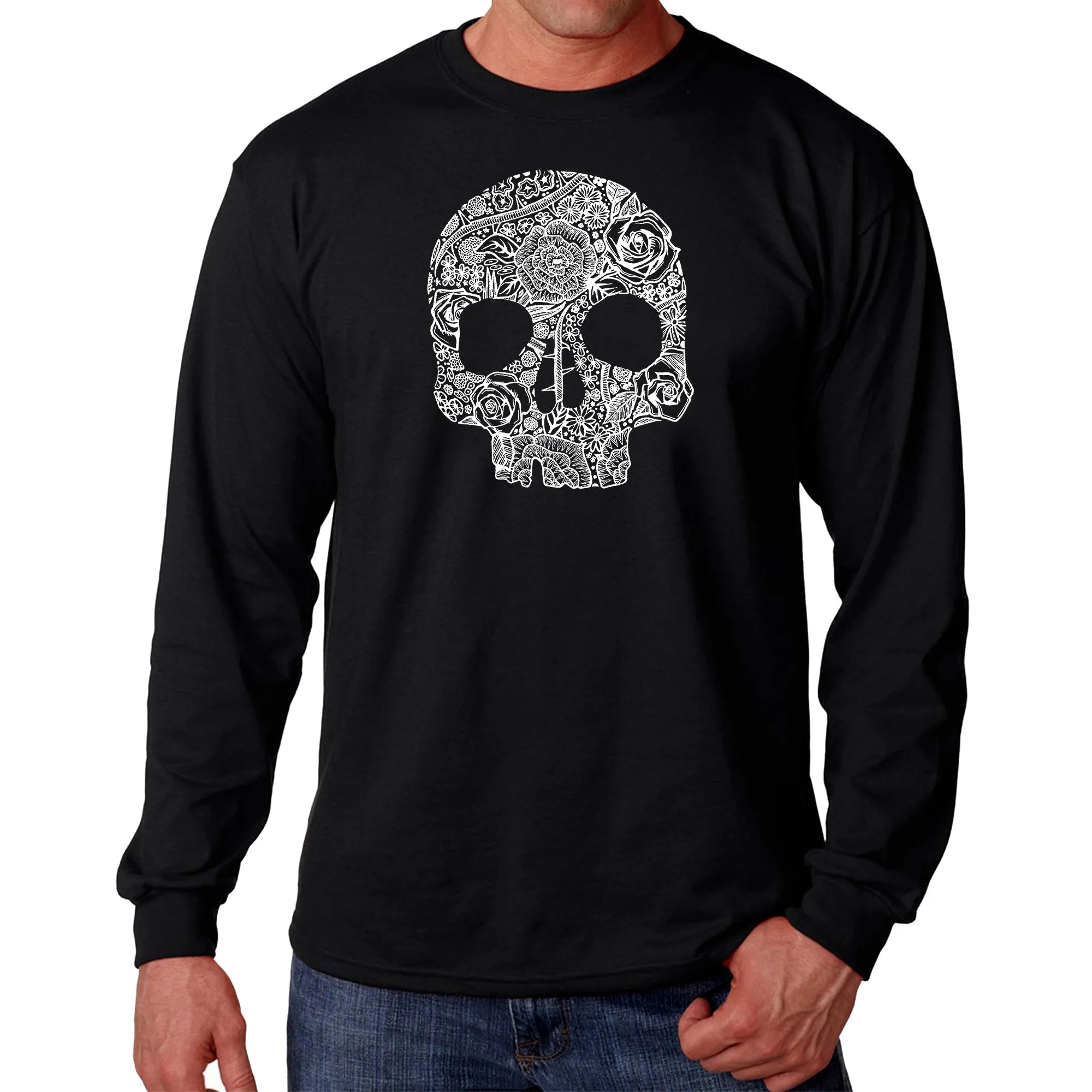 Flower Skull - Men's Word Art Long Sleeve T-Shirt sold by LA Pop Art
