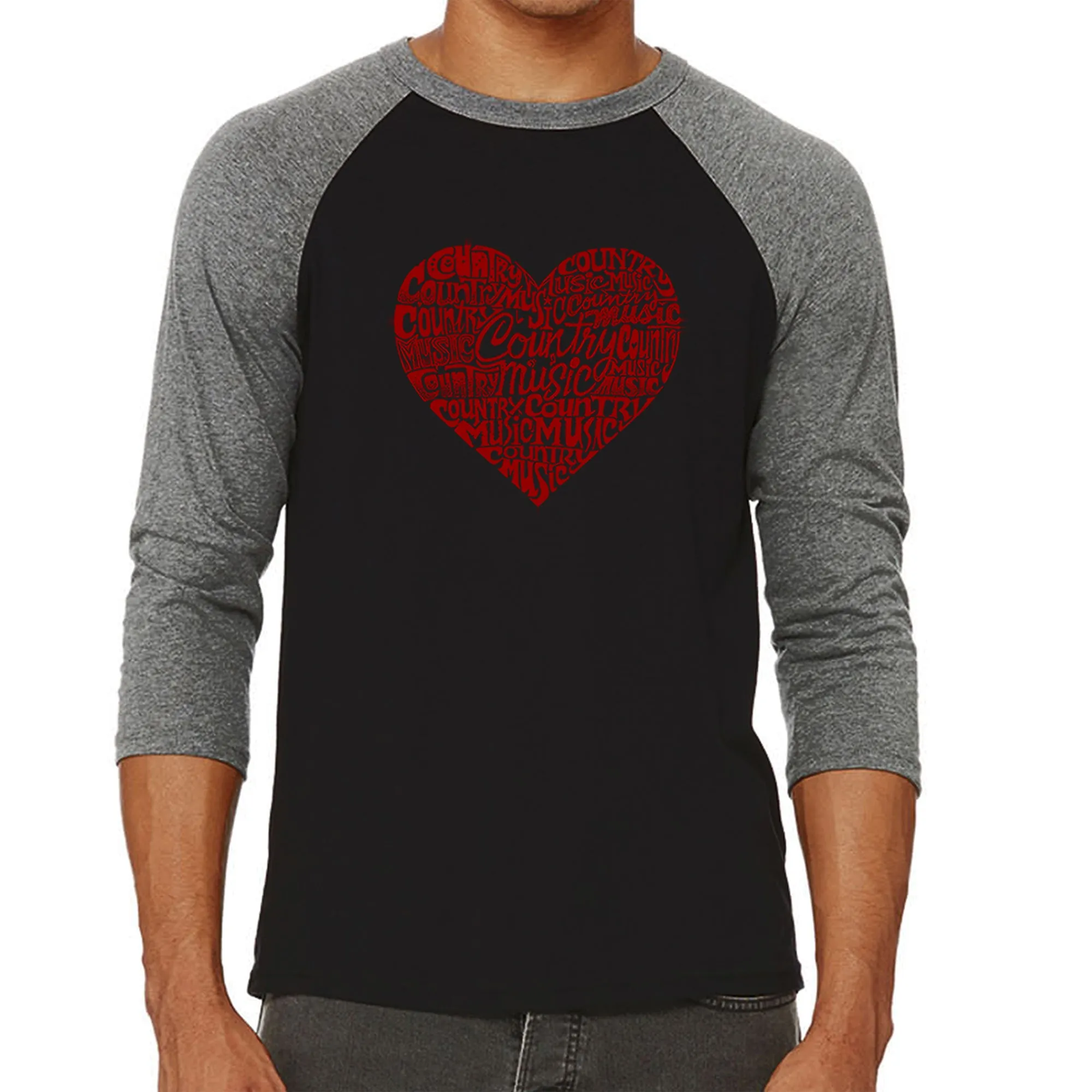 Country Music Heart - Men's Raglan Baseball Word Art T-Shirt sold by LA Pop Art product image thumbnail 4