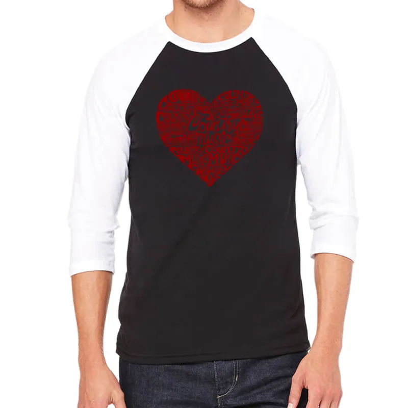 Country Music Heart - Men's Raglan Baseball Word Art T-Shirt sold by LA Pop Art
