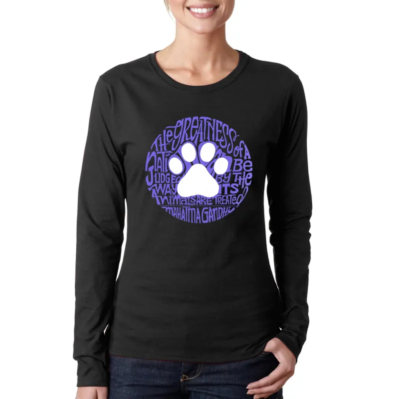 Gandhi's Quote on Animal Treatment -  Women's Word Art Long Sleeve T-Shirt sold by LA Pop Art