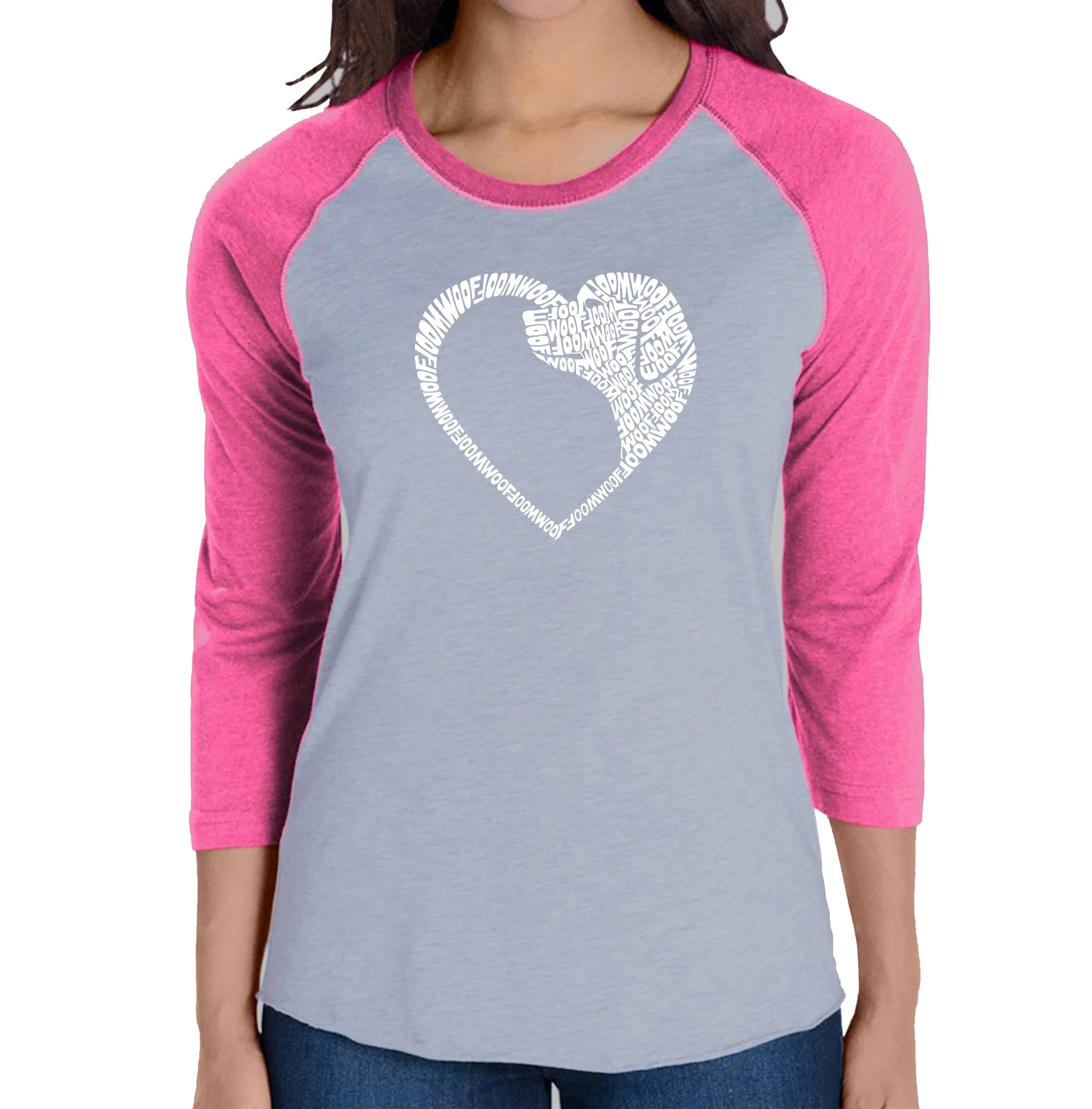 Dog Heart - Women's Raglan Word Art T-Shirt sold by LA Pop Art product image thumbnail 3