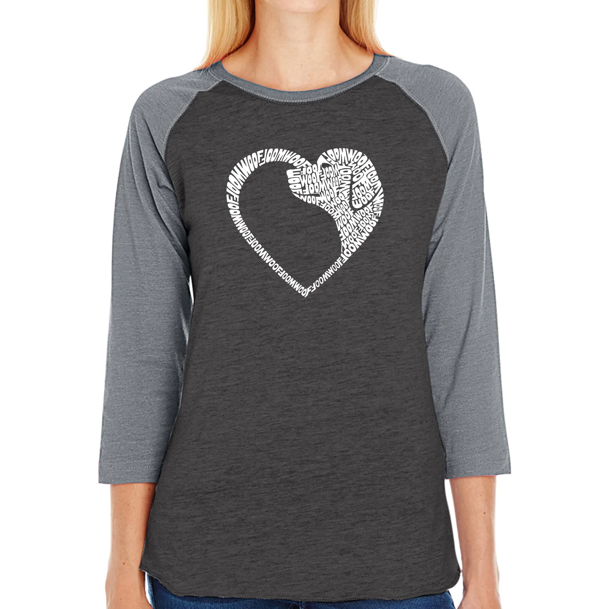 Dog Heart - Women's Raglan Word Art T-Shirt sold by LA Pop Art product image thumbnail 4
