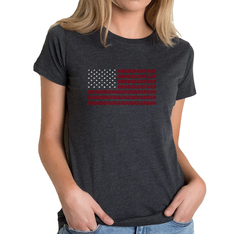 USA Flag  - Women's Premium Blend Word Art T-Shirt sold by LA Pop Art