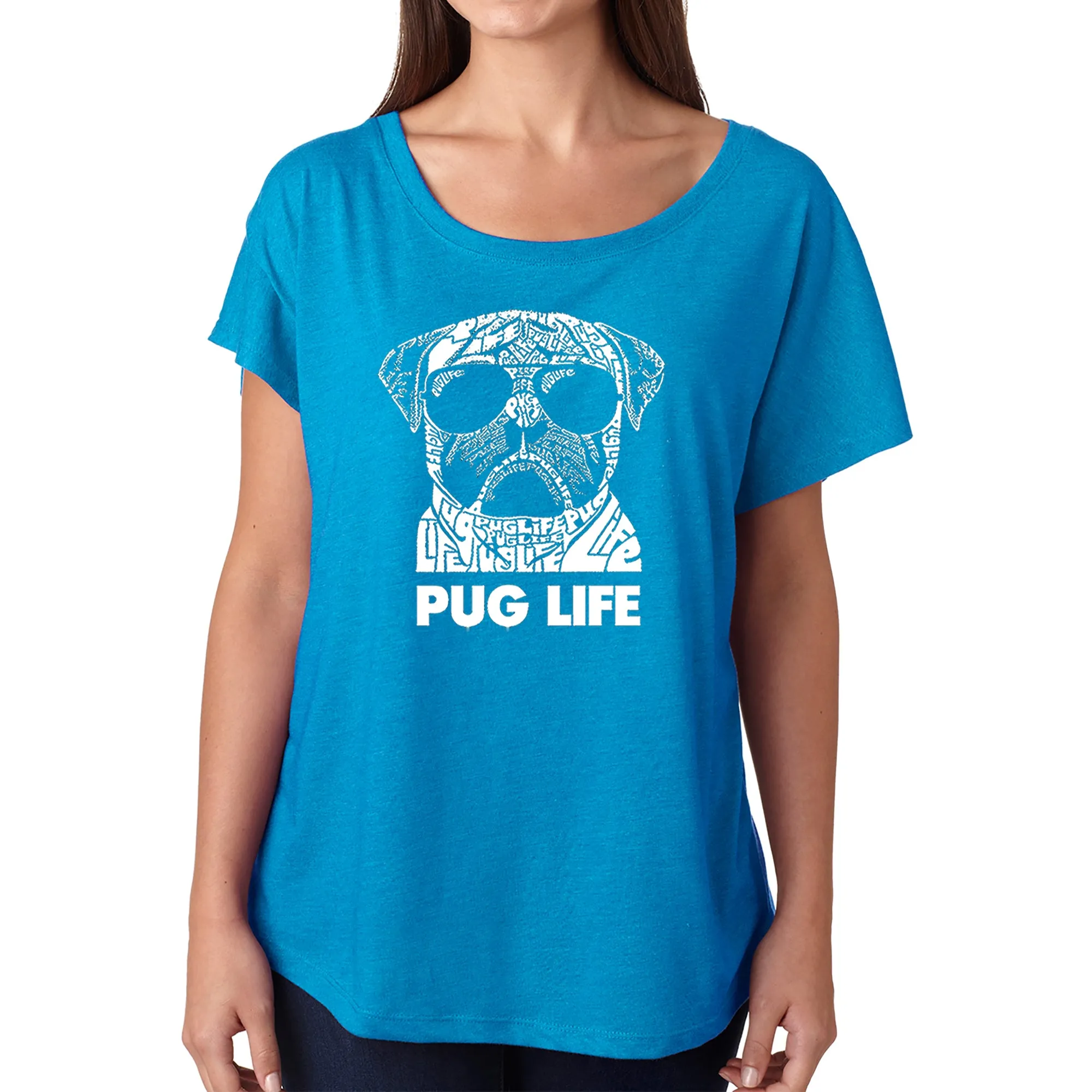 LA Pop Art Women's Dolman Cut Word Art Shirt - Pug Life sold by LA Pop Art product image thumbnail 4