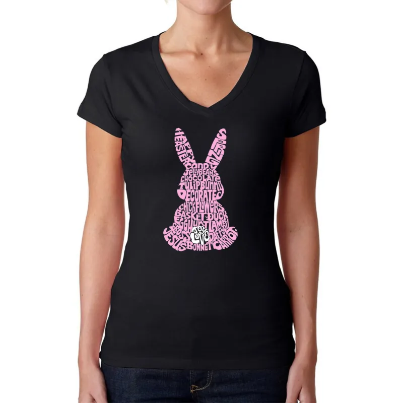 Easter Bunny  - Women's Word Art V-Neck T-Shirt sold by LA Pop Art