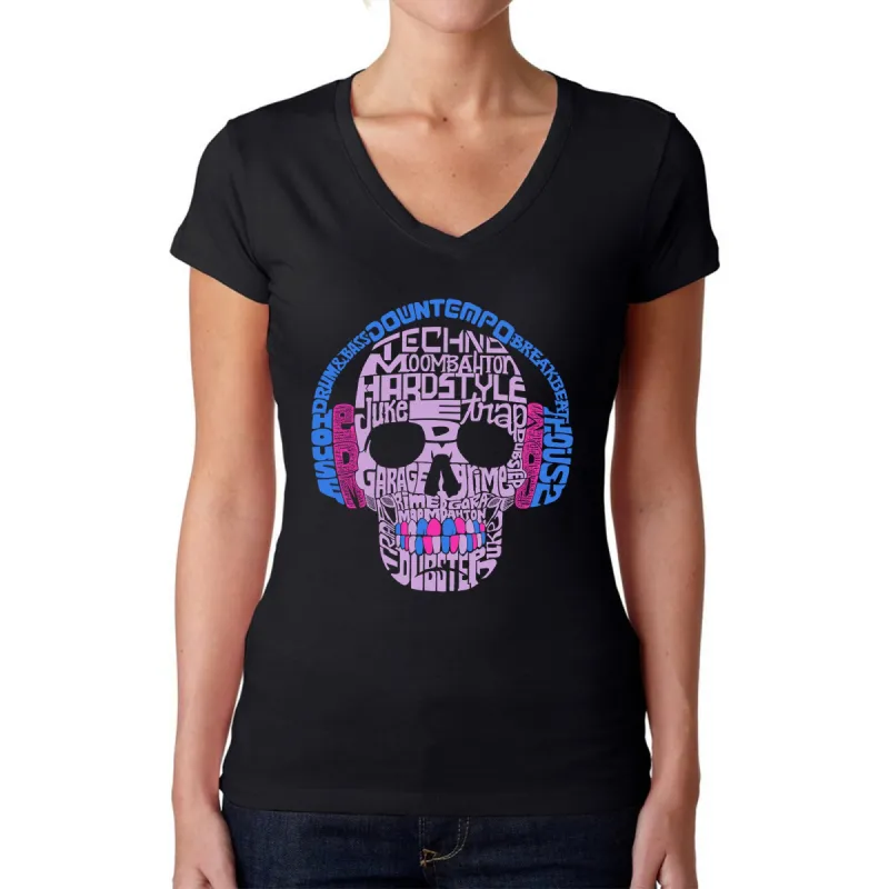 Styles of EDM Music  - Women's Word Art V-Neck T-Shirt sold by LA Pop Art