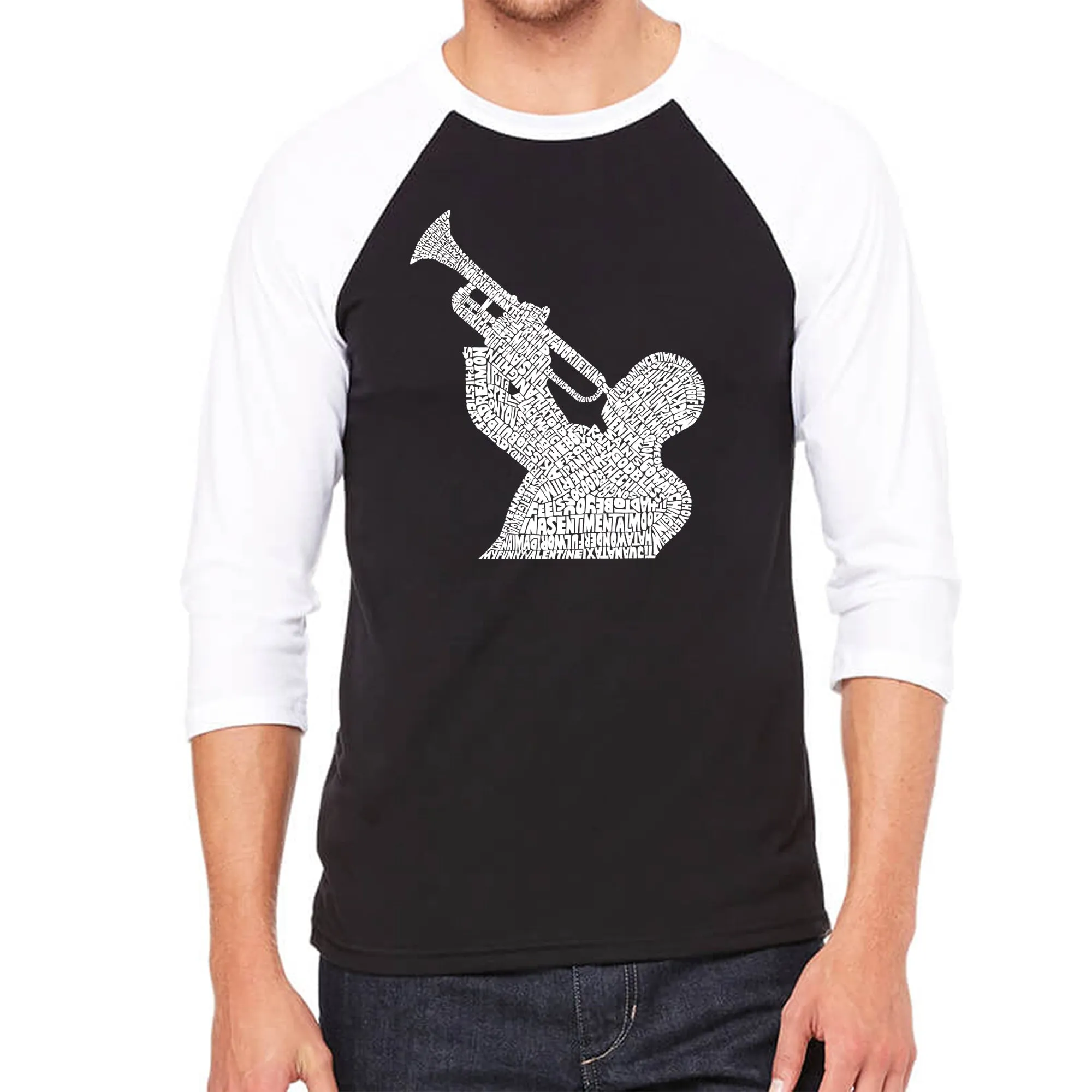 ALL TIME JAZZ SONGS - Men's Raglan Baseball Word Art T-Shirt sold by LA Pop Art