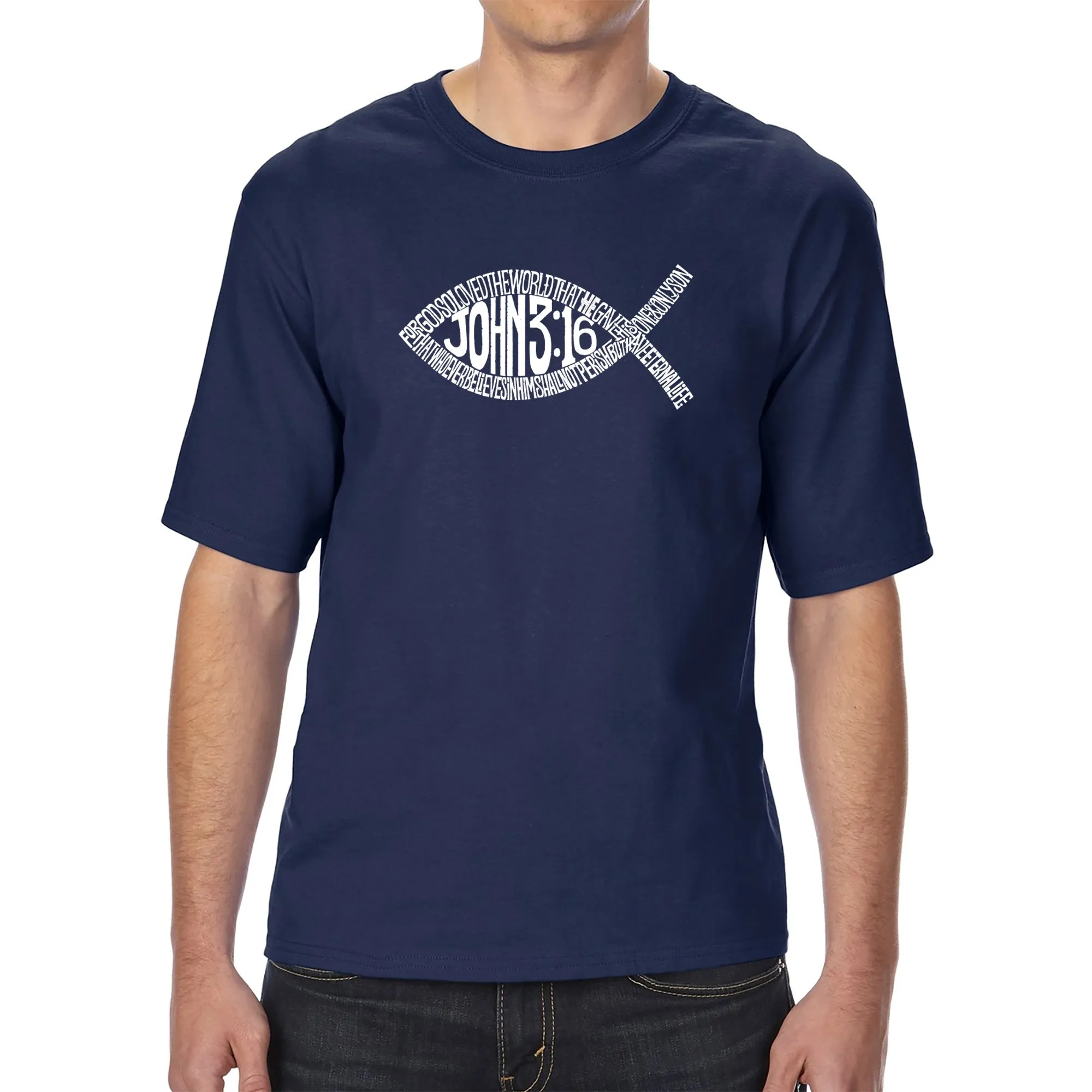 John 3:16 Fish Symbol - Men's Tall Word Art T-Shirt sold by LA Pop Art product image thumbnail 3