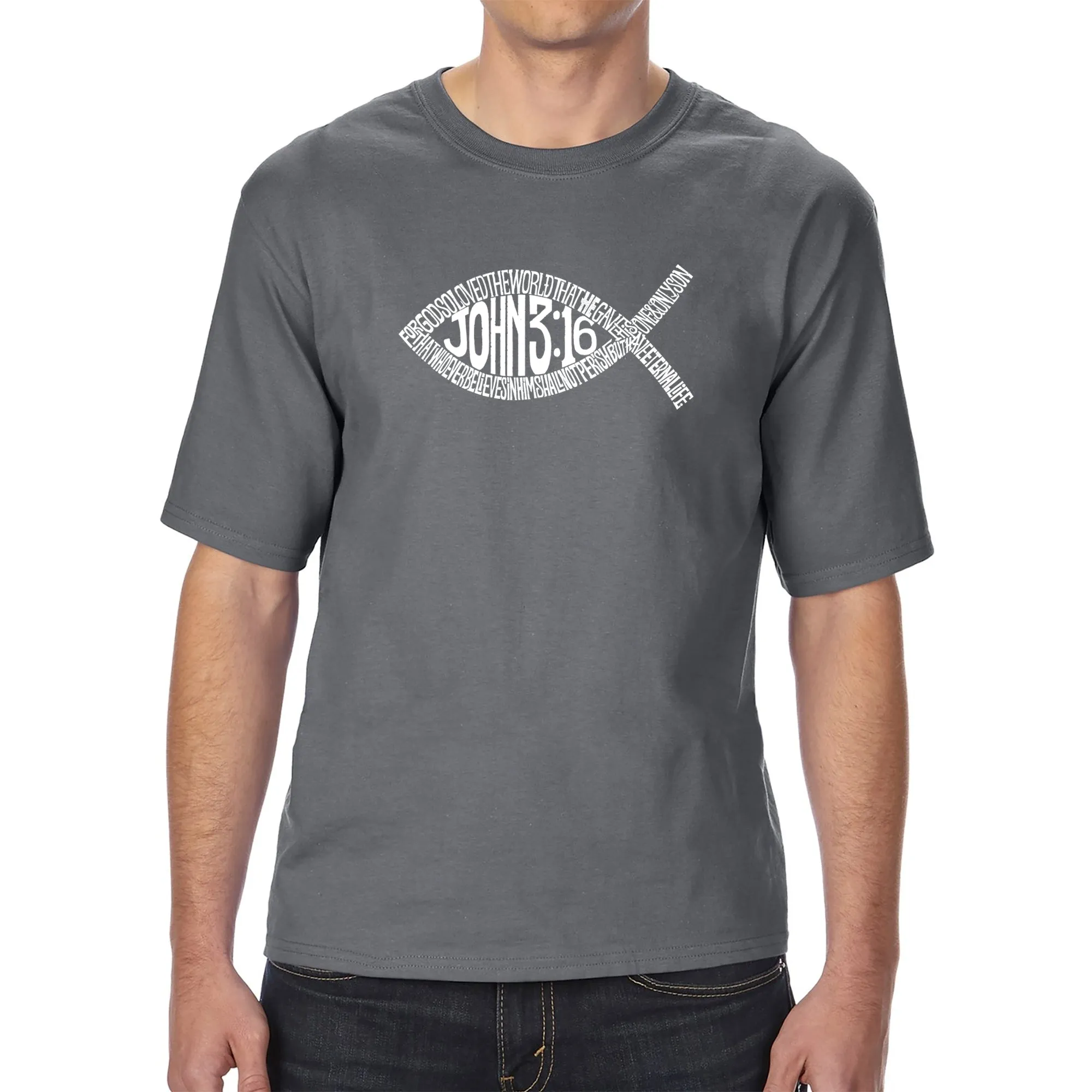 John 3:16 Fish Symbol - Men's Tall Word Art T-Shirt sold by LA Pop Art product image thumbnail 4
