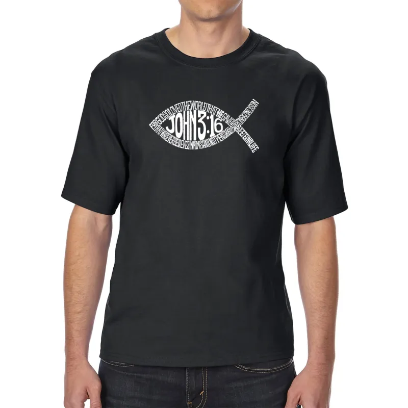 John 3:16 Fish Symbol - Men's Tall Word Art T-Shirt sold by LA Pop Art