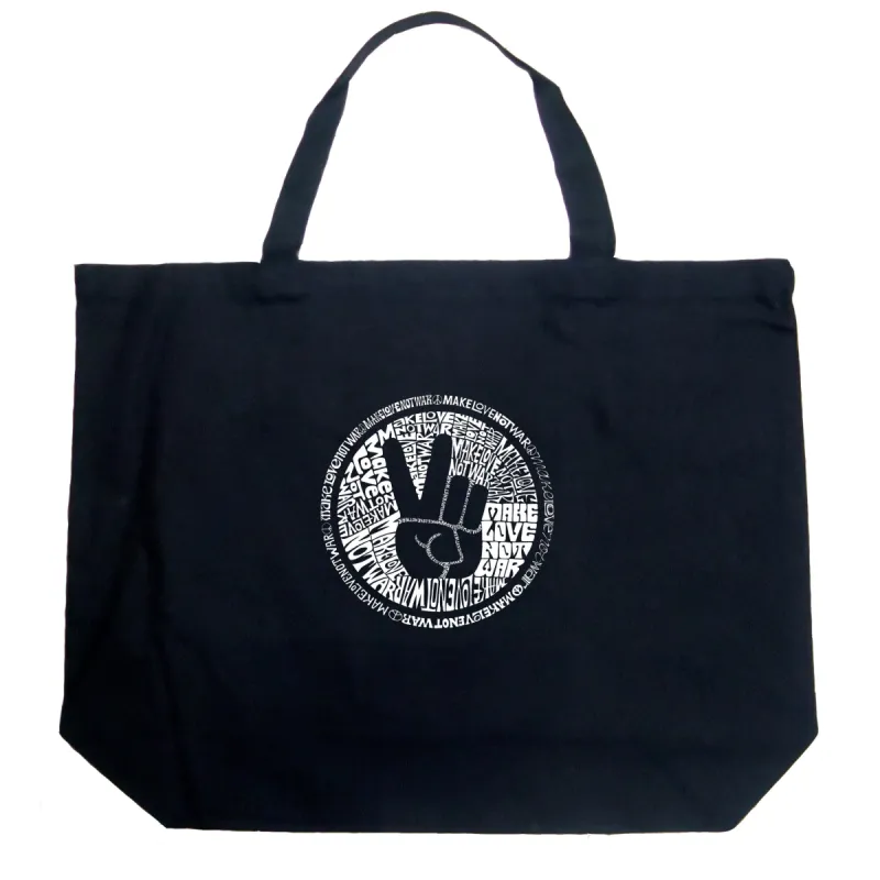MAKE LOVE NOT WAR - Large Word Art Tote Bag sold by LA Pop Art