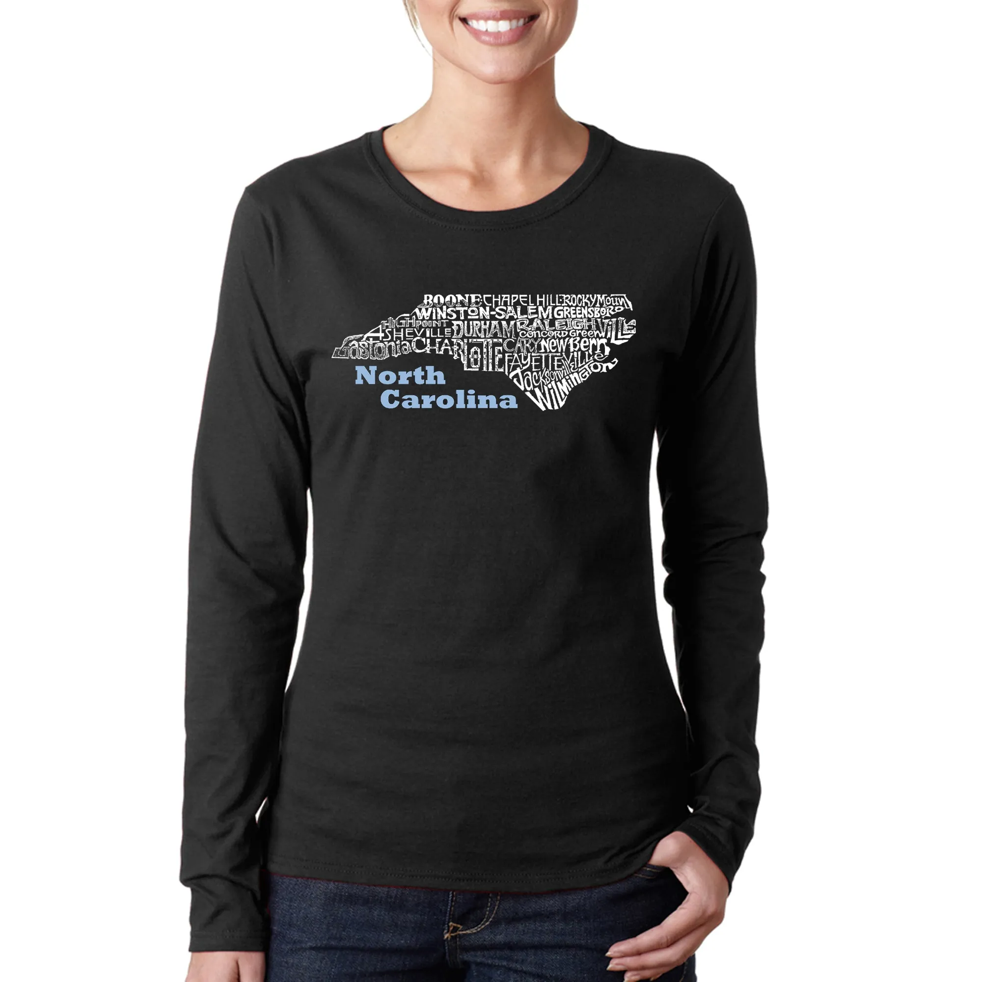 North Carolina - Women's Word Art Long Sleeve T-Shirt sold by LA Pop Art