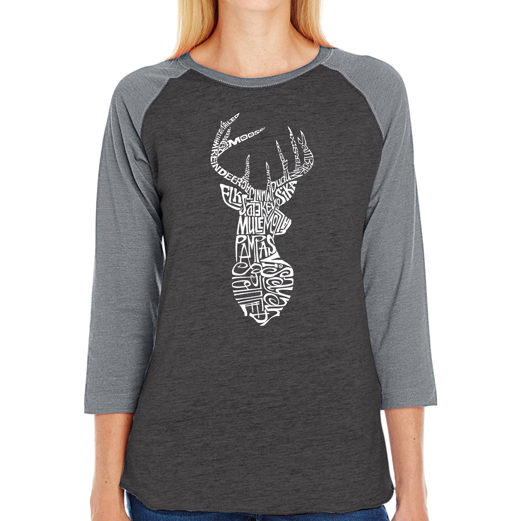 Types of Deer - Women's Raglan Baseball Word Art T-Shirt sold by LA Pop Art product image thumbnail 3