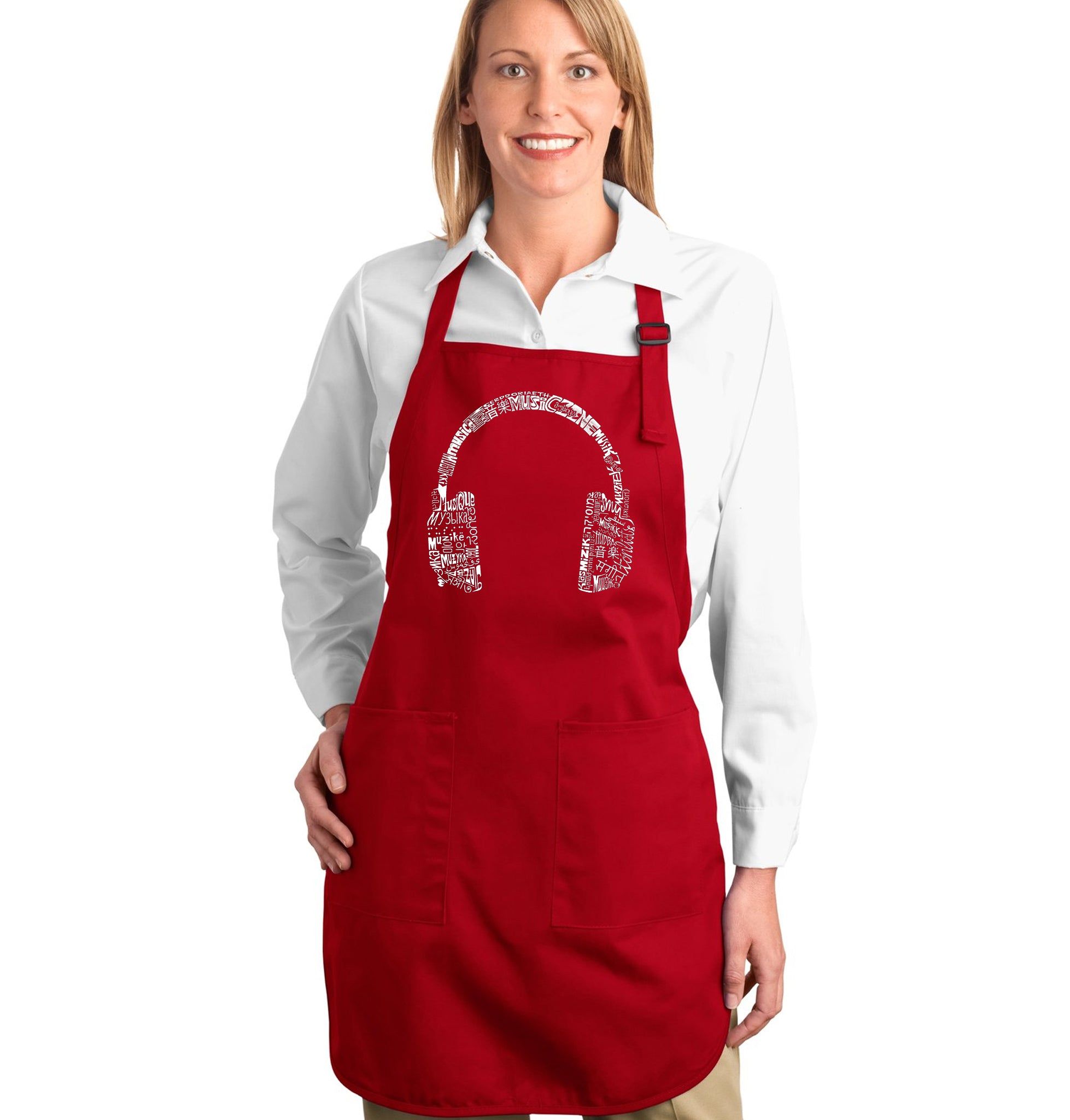 Music in Different Languages Headphones - Full Length Word Art Apron sold by LA Pop Art product image thumbnail 3