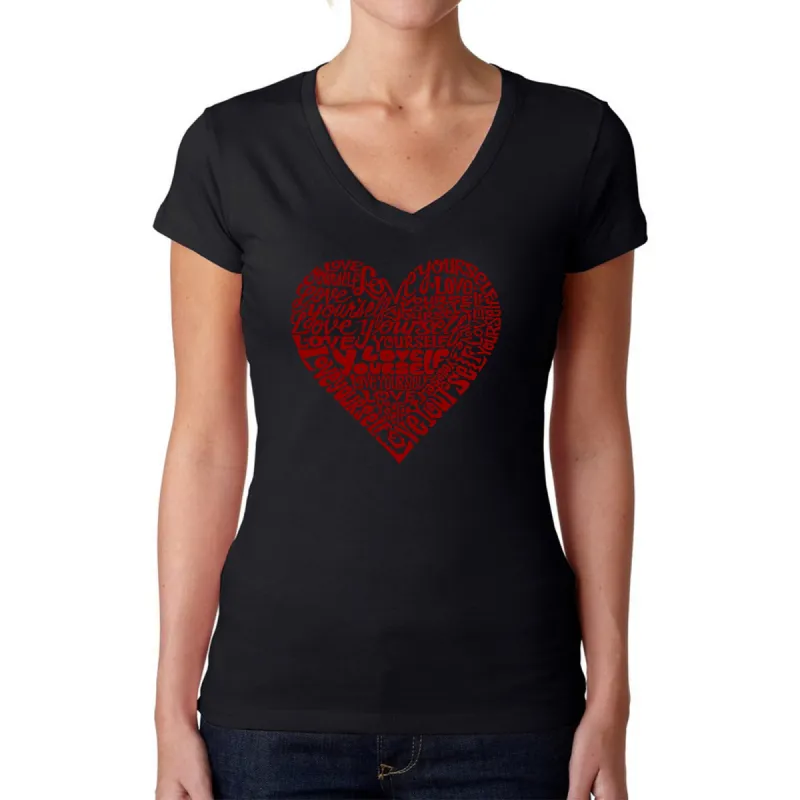 Love Yourself - Women's Word Art V-Neck T-Shirt sold by LA Pop Art