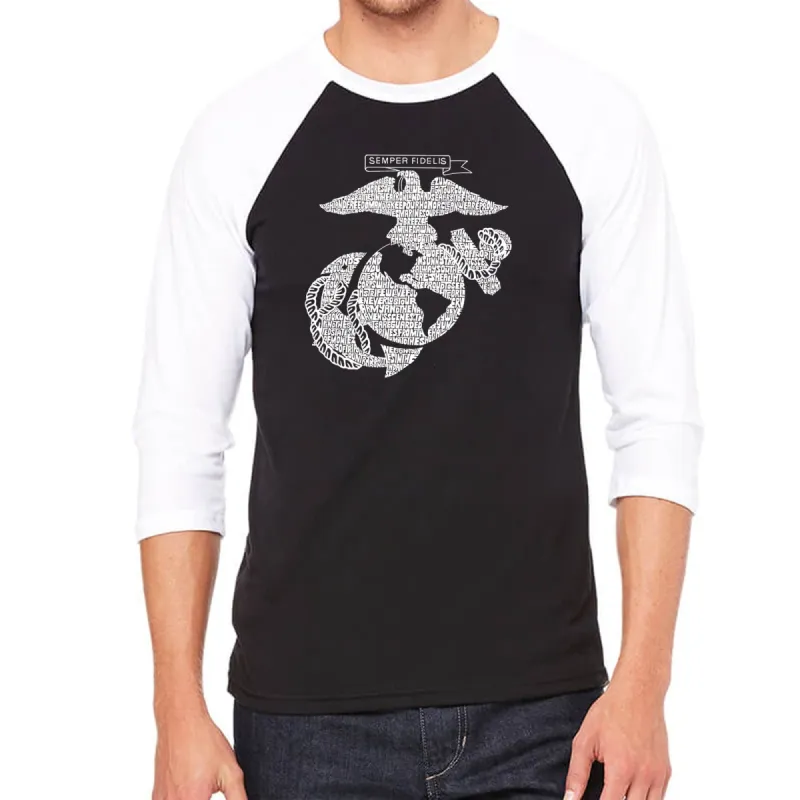 LYRICS TO THE MARINES HYMN - Men's Raglan Baseball Word Art T-Shirt sold by LA Pop Art