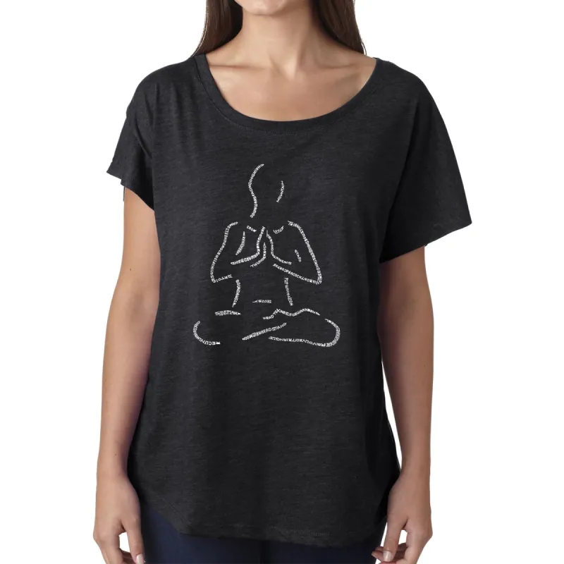 LA Pop Art Women's Dolman Word Art Shirt - POPULAR YOGA POSES sold by LA Pop Art