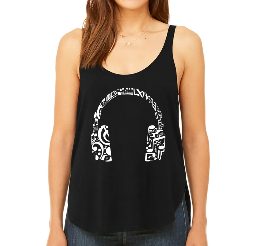 Music Note Headphones - Women's Word Art Flowy Tank Top sold by LA Pop Art