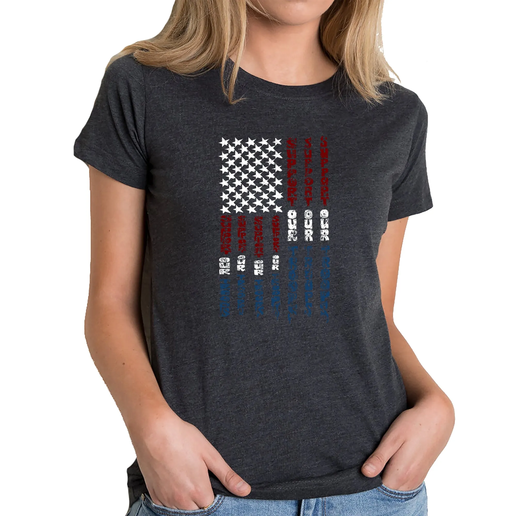 Support our Troops - Women's Premium Blend Word Art T-Shirt sold by LA Pop Art