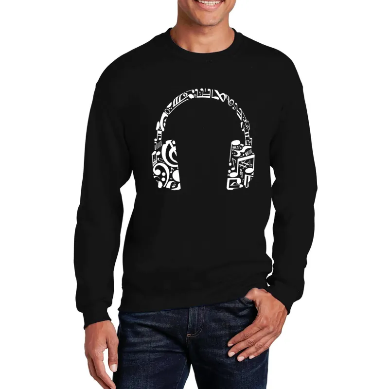 Music Note Headphones - Men's Word Art Crewneck Sweatshirt sold by LA Pop Art