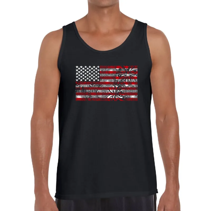Men's Word Art Tank Top - Fireworks American Flag sold by LA Pop Art