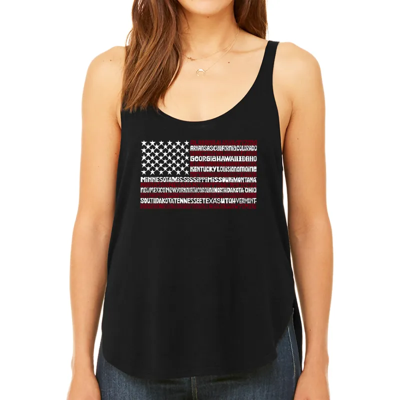 50 States USA Flag  - Women's Premium Word Art Flowy Tank Top sold by LA Pop Art