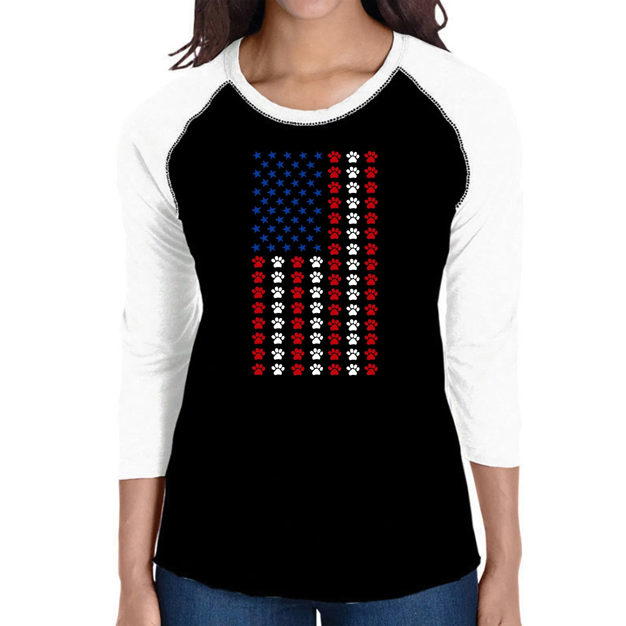 Paws Flag - Women's Raglan Word Art T-Shirt sold by LA Pop Art