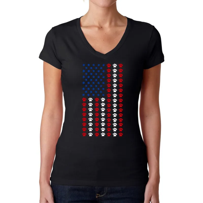 Paws Flag - Women's Word Art V-Neck T-Shirt sold by LA Pop Art