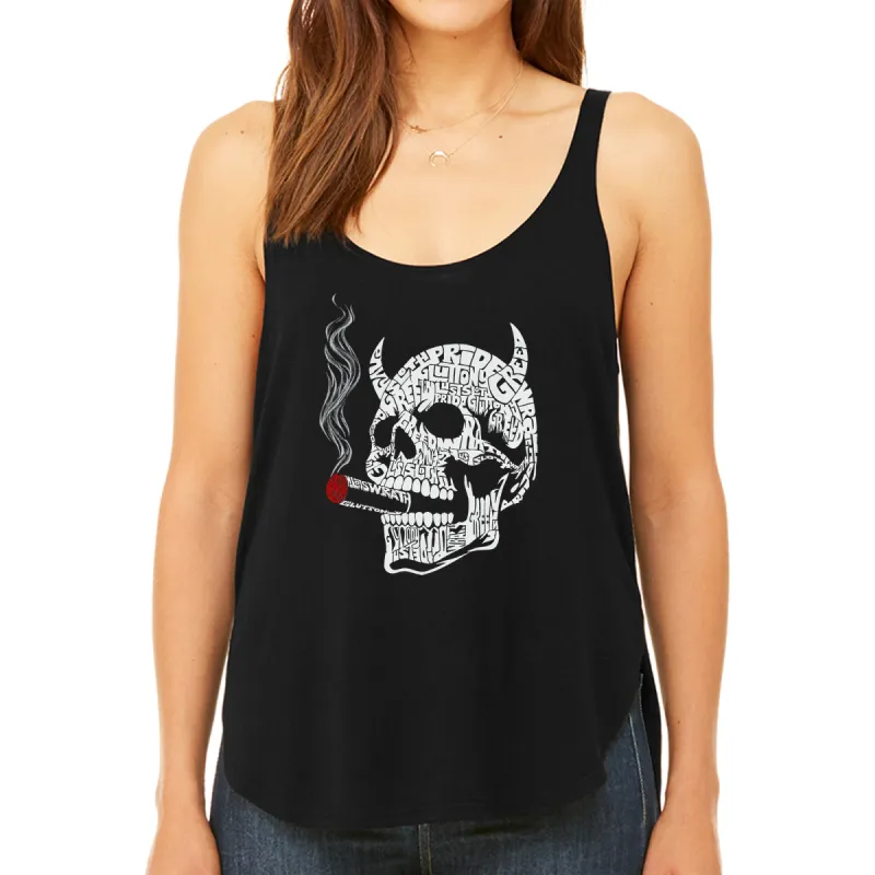 7 Deadly Sins Skull - Women's Premium Word Art Flowy Tank Top sold by LA Pop Art