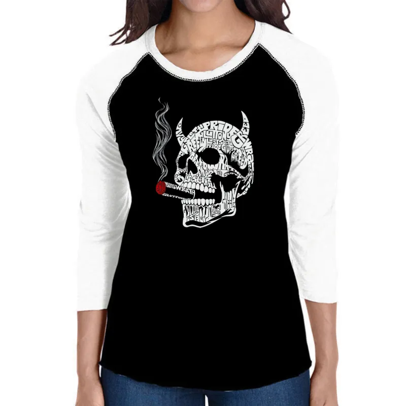 7 Deadly Sins Skull - Women's Raglan Word Art T-Shirt sold by LA Pop Art