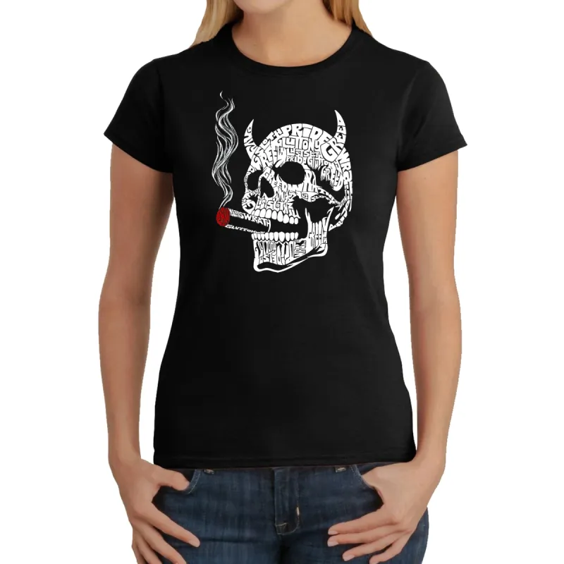 7 Deadly Sins Skull - Women's Word Art T-Shirt sold by LA Pop Art