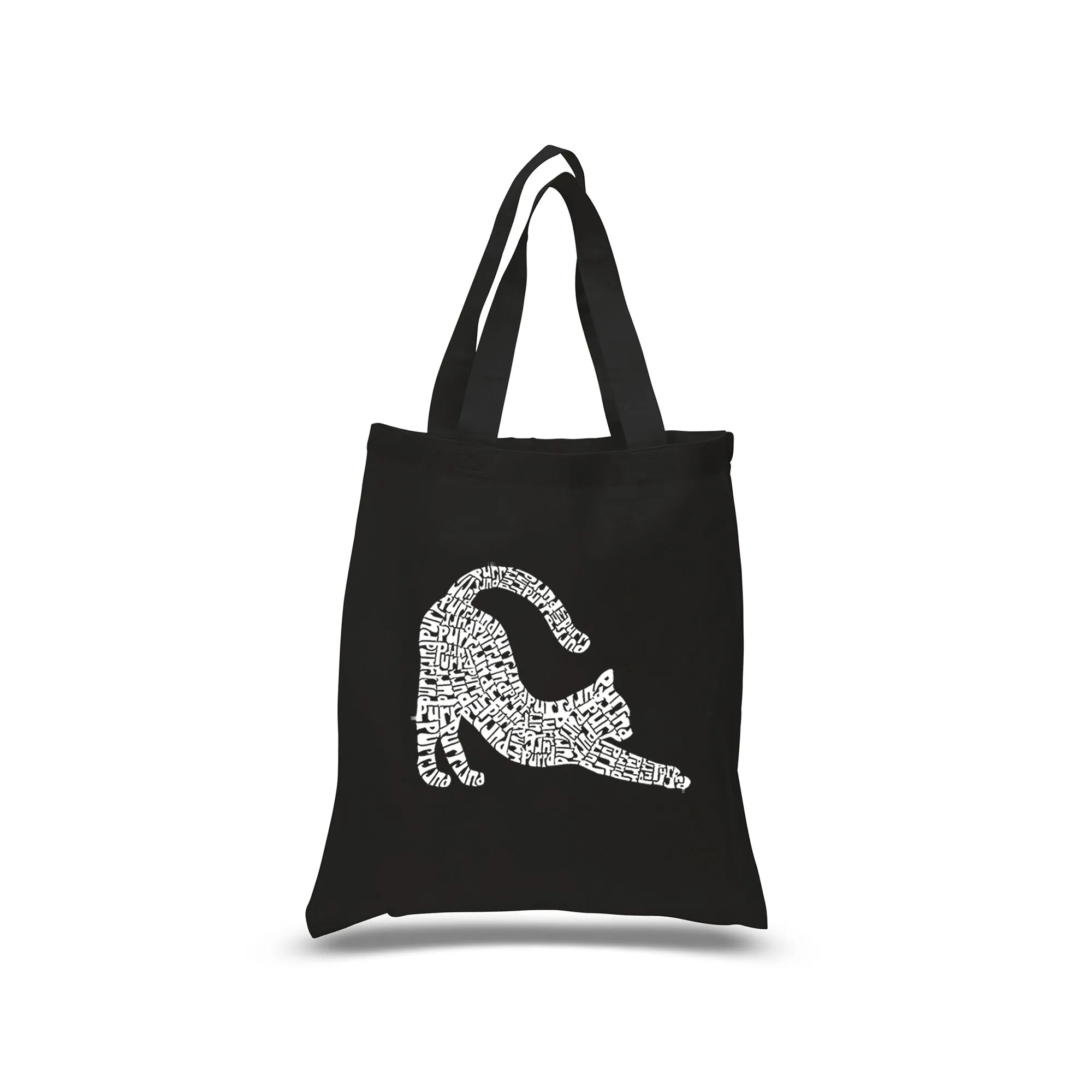 Stretching Cat - Small Word Art Tote Bag sold by LA Pop Art