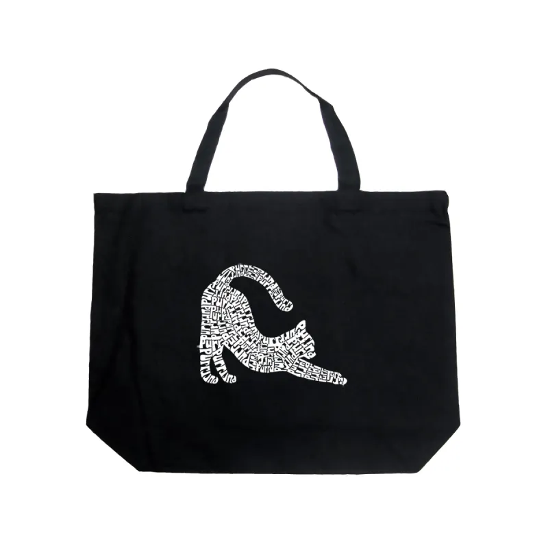 Stretching Cat - Large Word Art Tote Bag sold by LA Pop Art