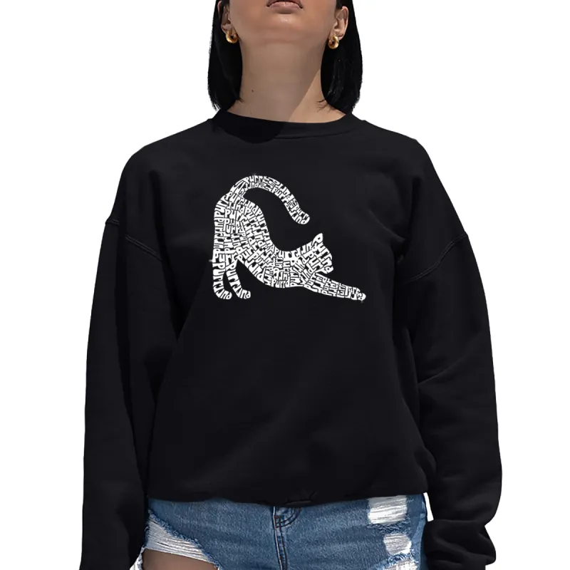 Stretching Cat - Women's Word Art Crewneck Sweatshirt sold by LA Pop Art