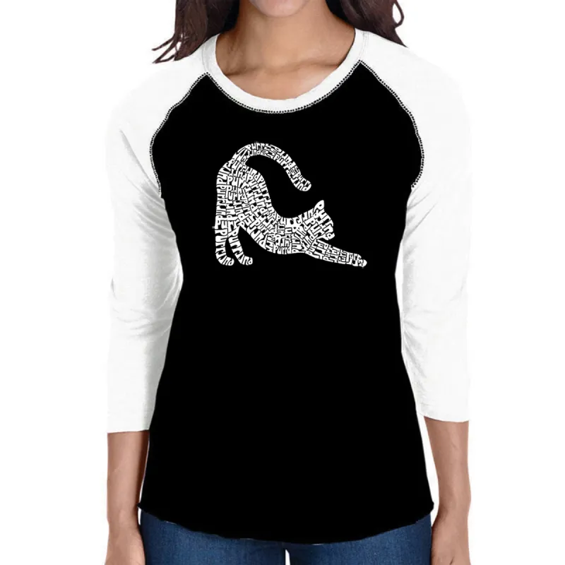 Stretching Cat - Women's Raglan Word Art T-Shirt sold by LA Pop Art