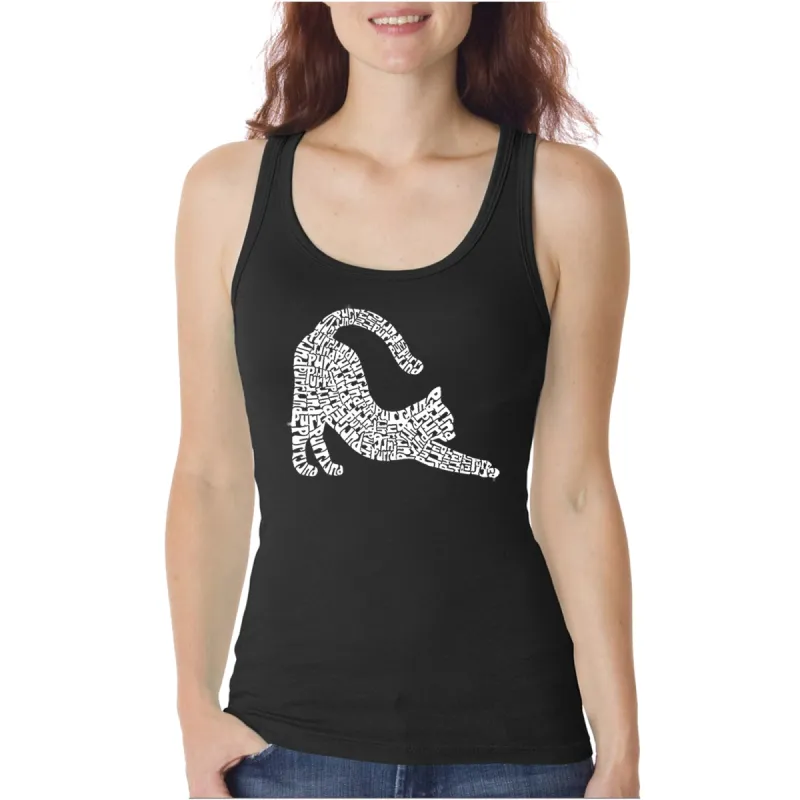 Stretching Cat - Women's Word Art Tank Top sold by LA Pop Art