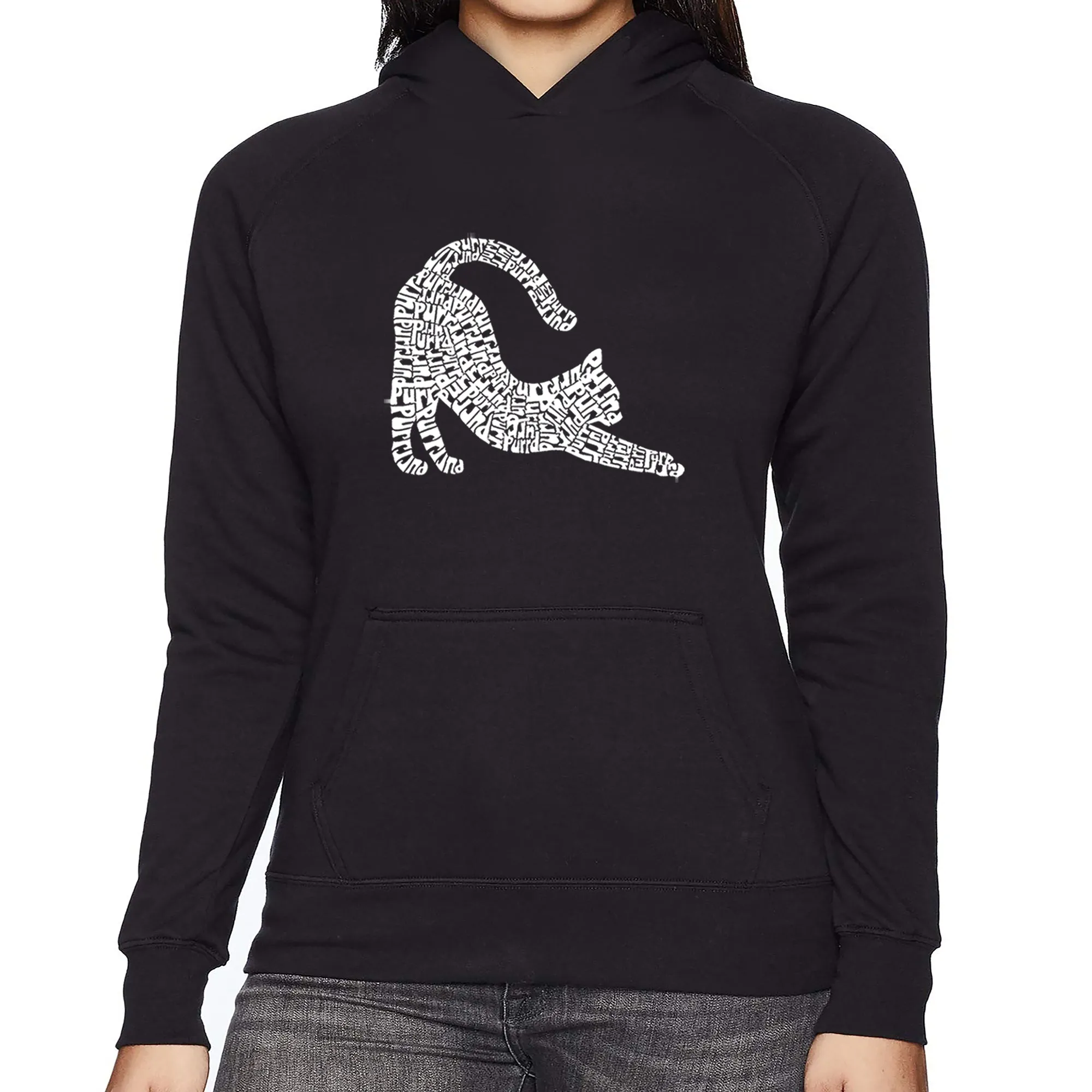 Stretching Cat - Women's Word Art Hooded Sweatshirt sold by LA Pop Art