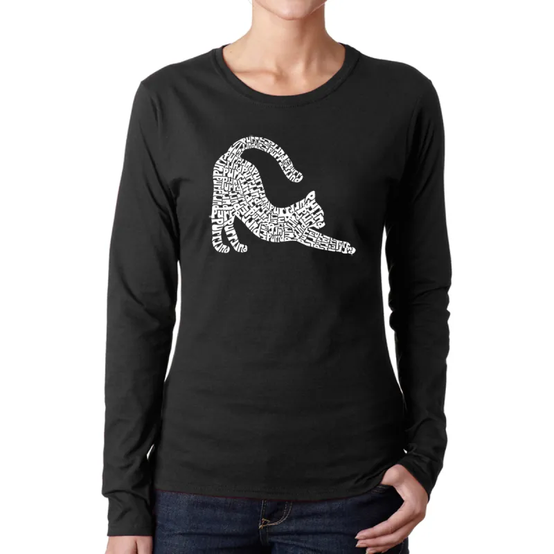 Stretching Cat - Women's Word Art Long Sleeve T-Shirt sold by LA Pop Art