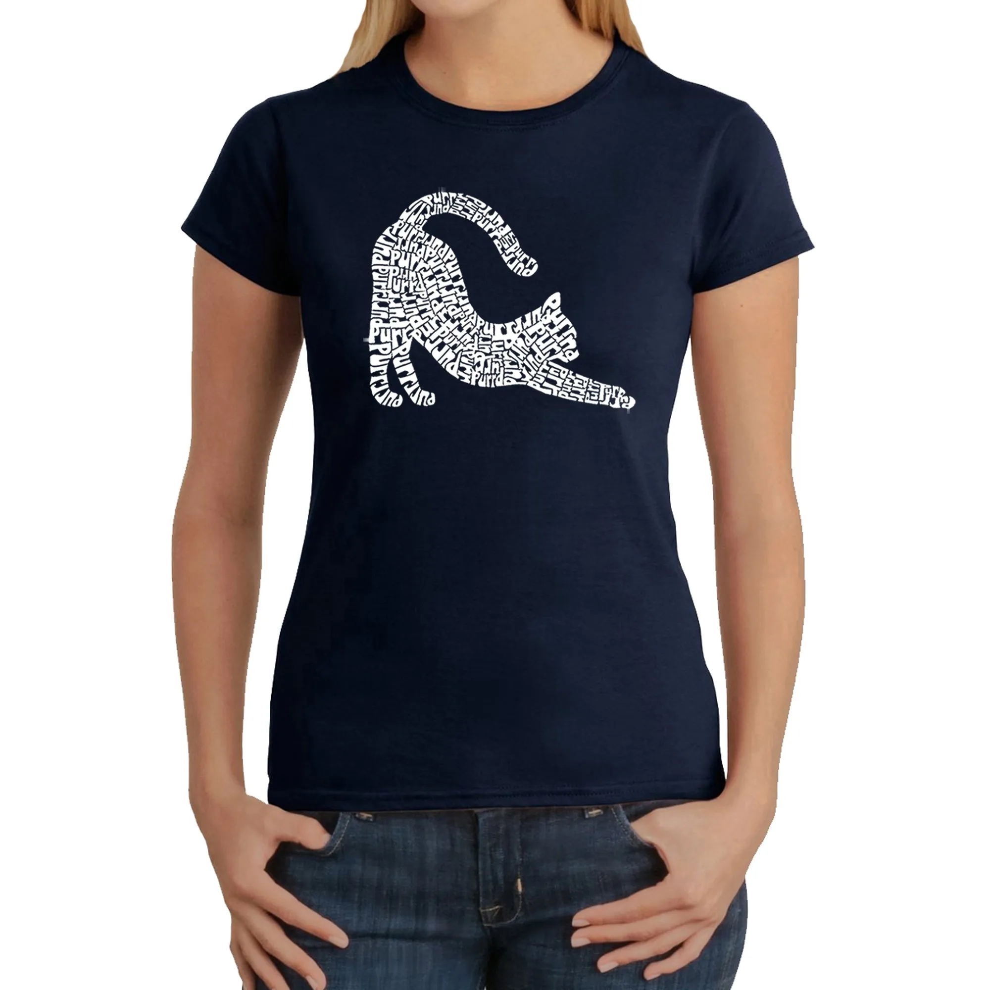 Stretching Cat - Women's Word Art T-Shirt sold by LA Pop Art product image thumbnail 3