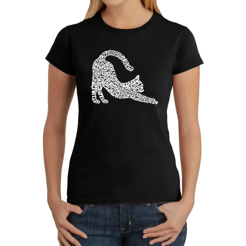 Stretching Cat - Women's Word Art T-Shirt sold by LA Pop Art