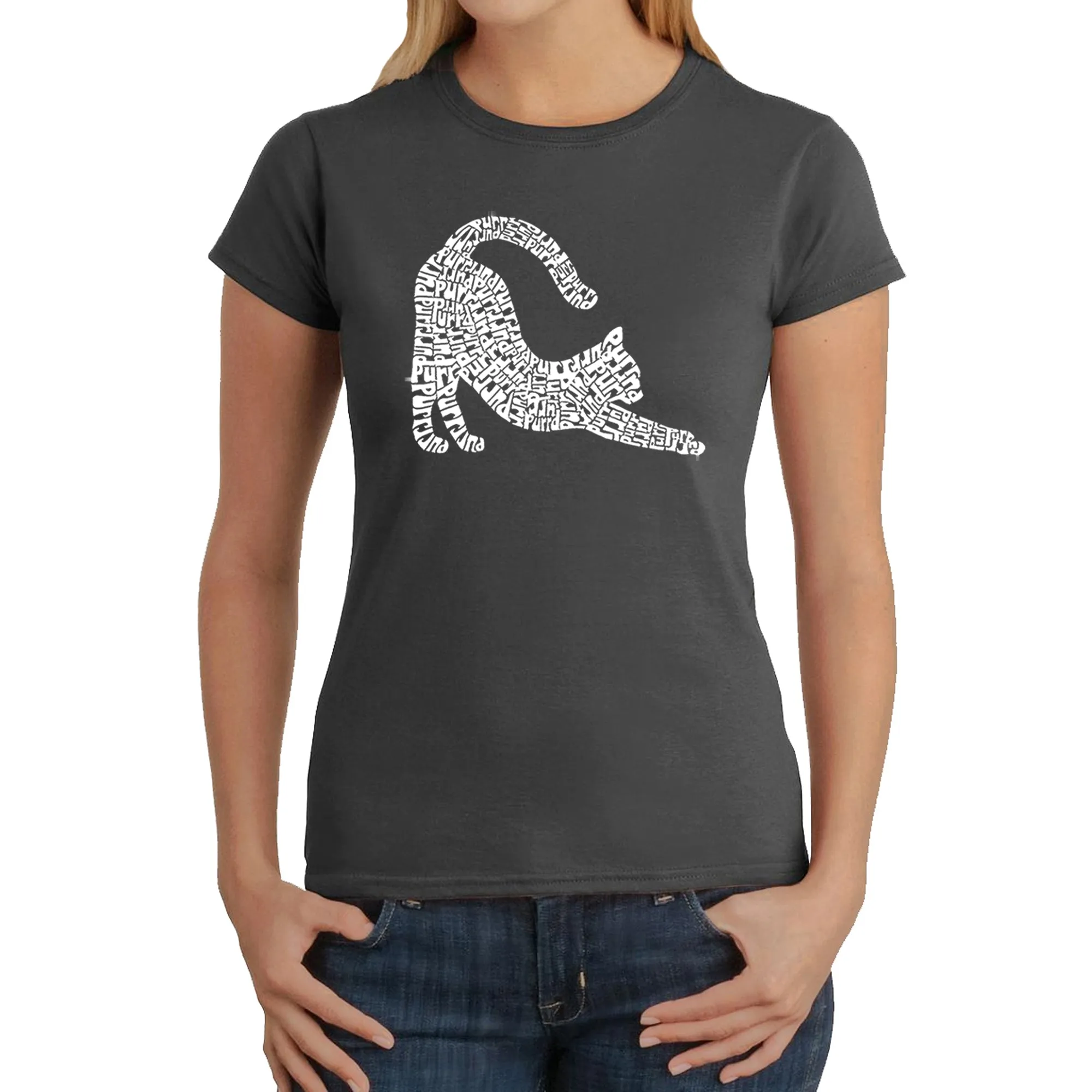 Stretching Cat - Women's Word Art T-Shirt sold by LA Pop Art product image thumbnail 5