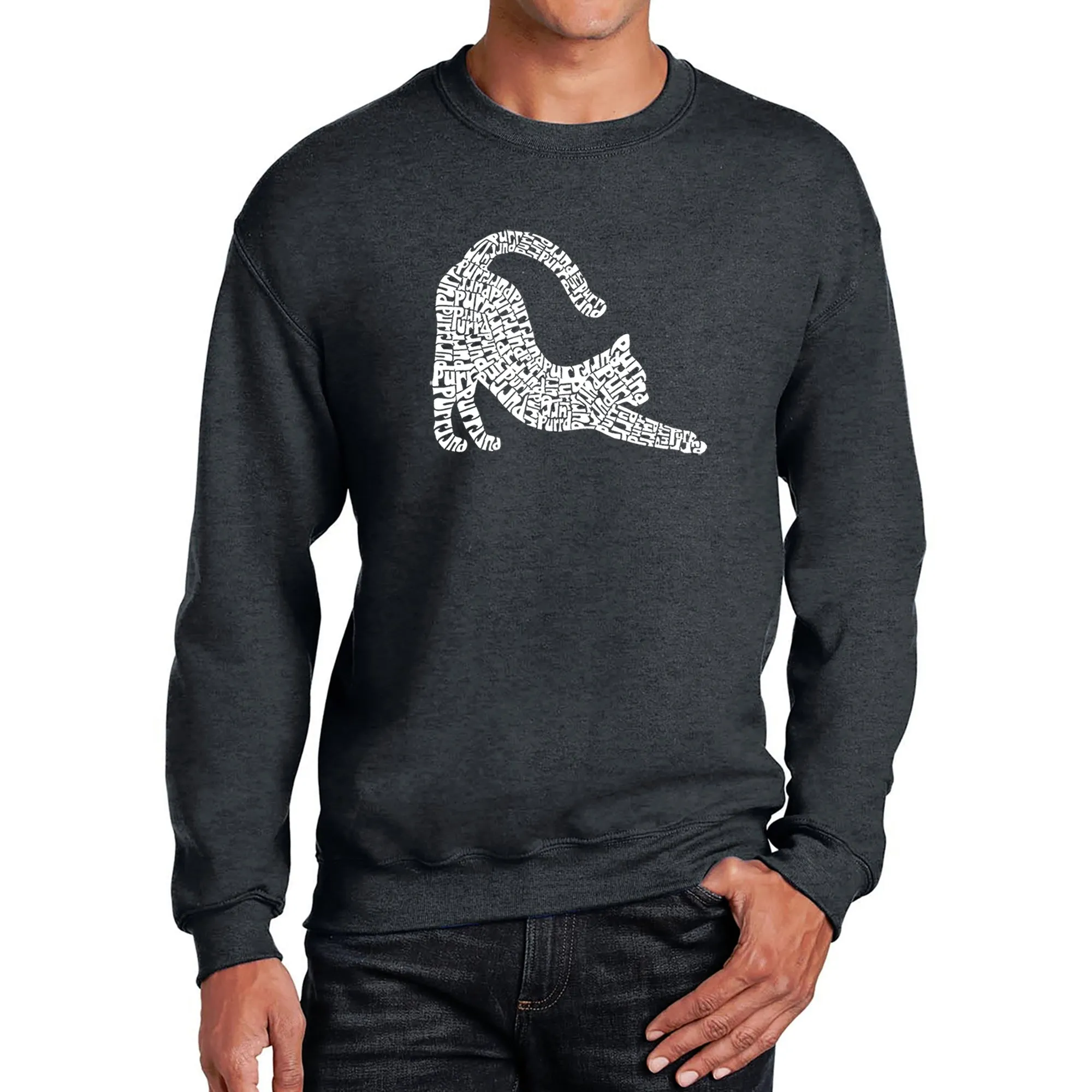 Stretching Cat - Men's Word Art Crewneck Sweatshirt sold by LA Pop Art product image thumbnail 3