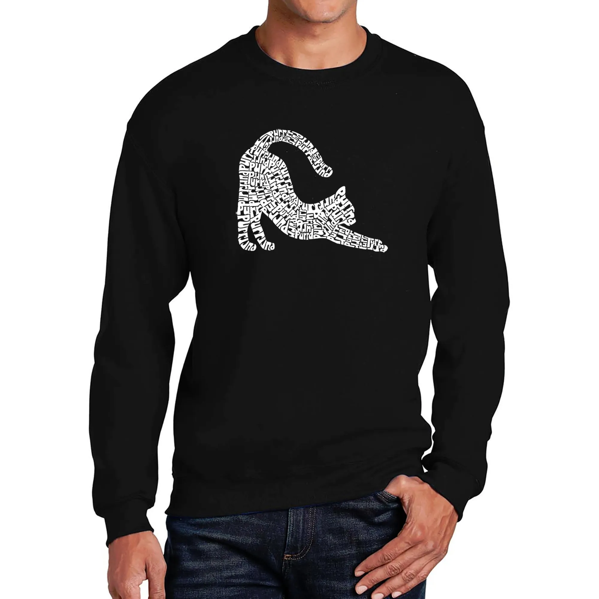 Stretching Cat - Men's Word Art Crewneck Sweatshirt sold by LA Pop Art