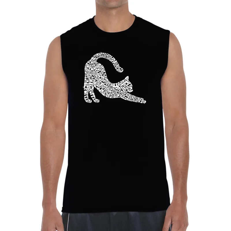 Stretching Cat - Men's Word Art Sleeveless T-Shirt sold by LA Pop Art