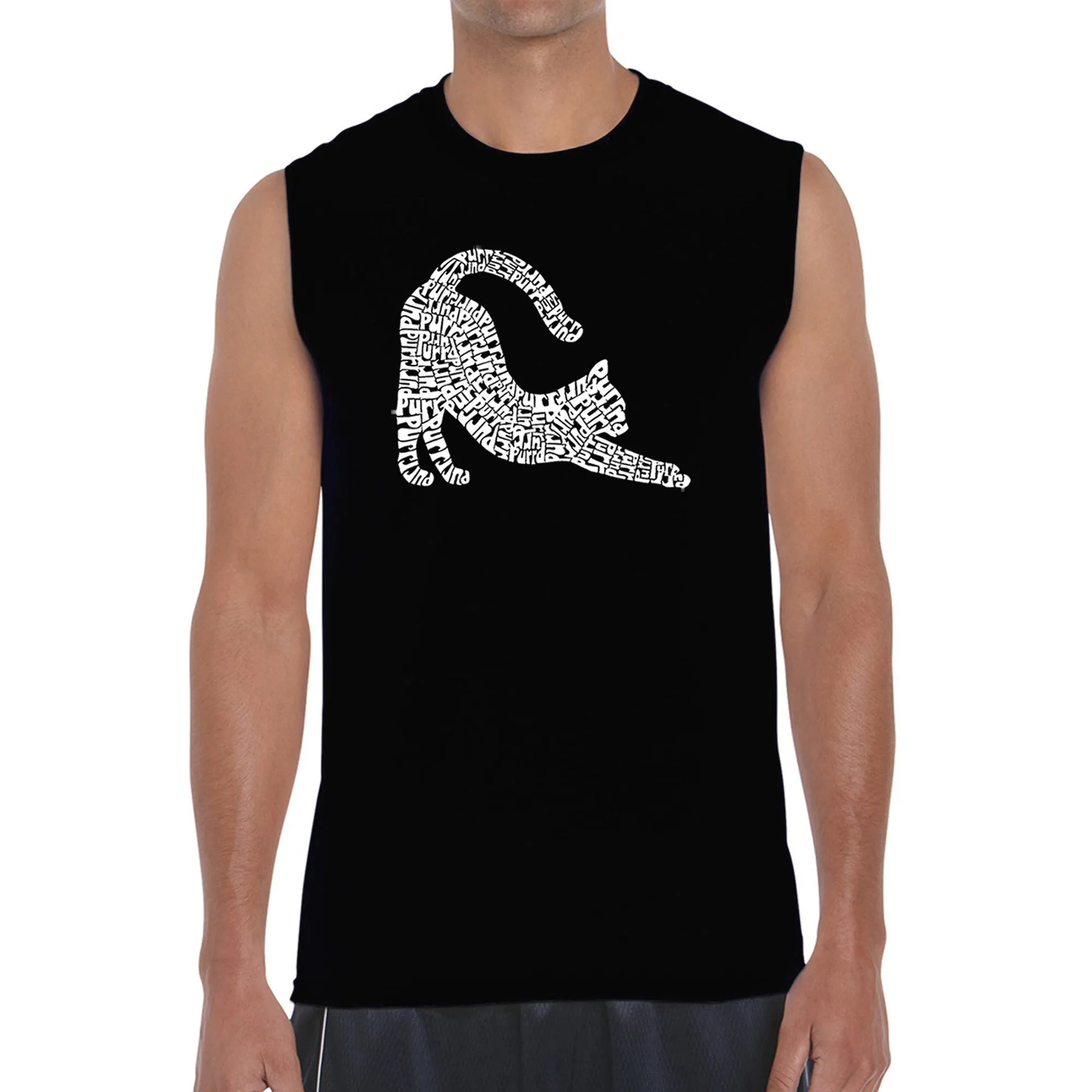 Stretching Cat - Men's Word Art Sleeveless T-Shirt sold by LA Pop Art