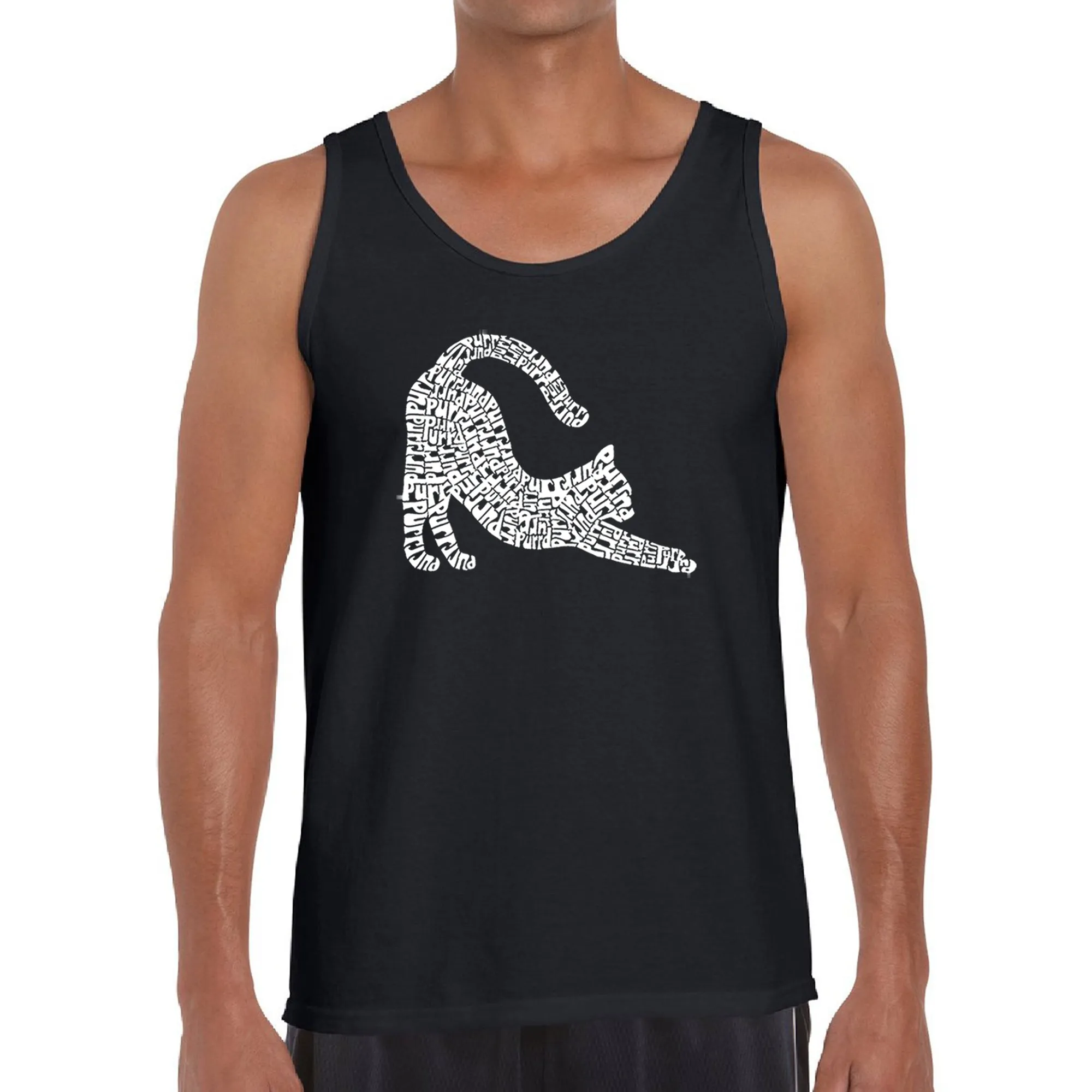 Stretching Cat - Men's Word Art Tank Top sold by LA Pop Art
