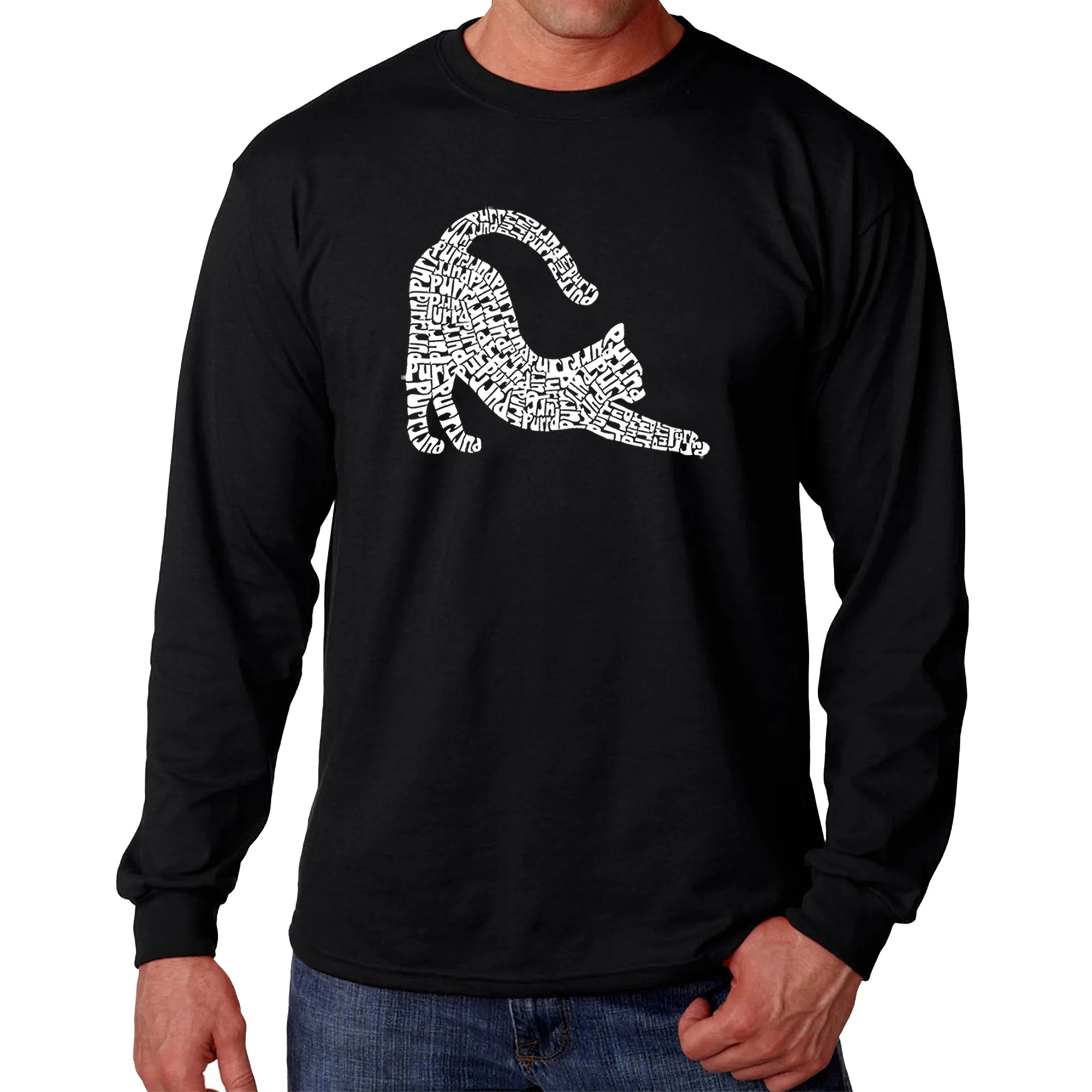 Stretching Cat - Men's Word Art Long Sleeve T-Shirt sold by LA Pop Art